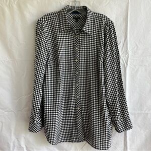 Talbots black and white gingham print shirt roll up sleeve, 100% cotton, size L